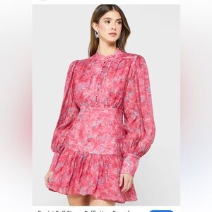 Bardot Nessa Long Poet Sleeve Mini Dress in Pink Bloom size 8